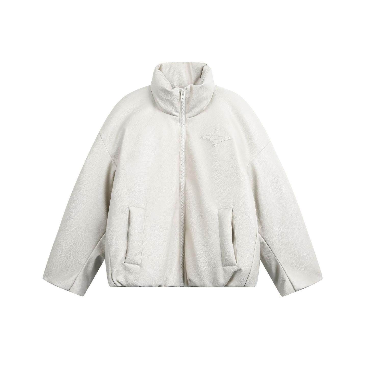 普洛克正品 季新款街头复古立领90白鸭绒休闲PU皮羽绒服保暖外套