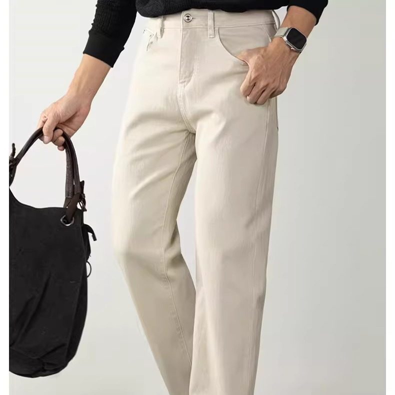 普洛克正品 亲肤水洗白色牛仔裤阔腿显瘦直筒百搭长裤秋冬男款