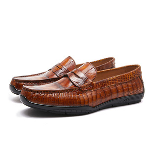 普洛克正品高端进口真鳄鱼皮商务男鞋布雕花正装皮鞋系带休闲鞋