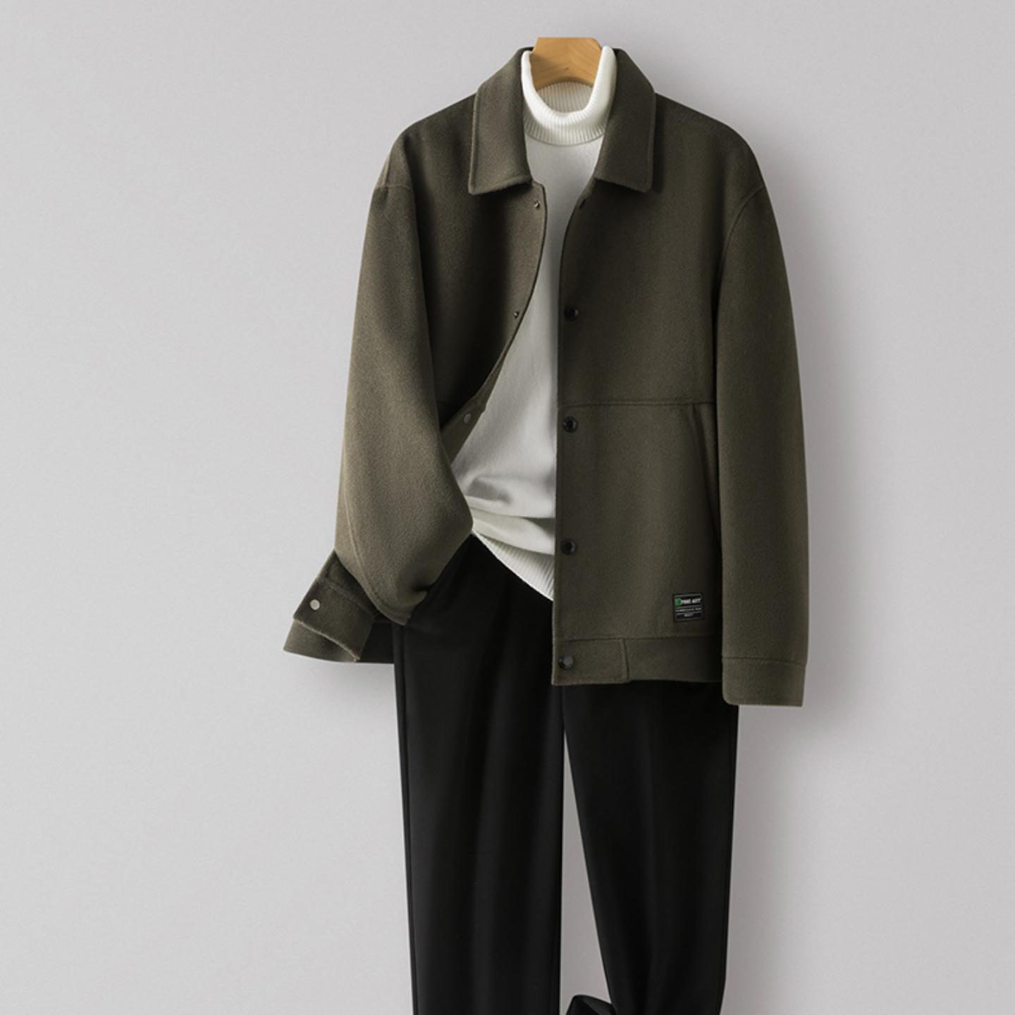 普洛克正品 羊毛大衣短款夹克双面呢子大衣男高端羊绒冬时尚外套