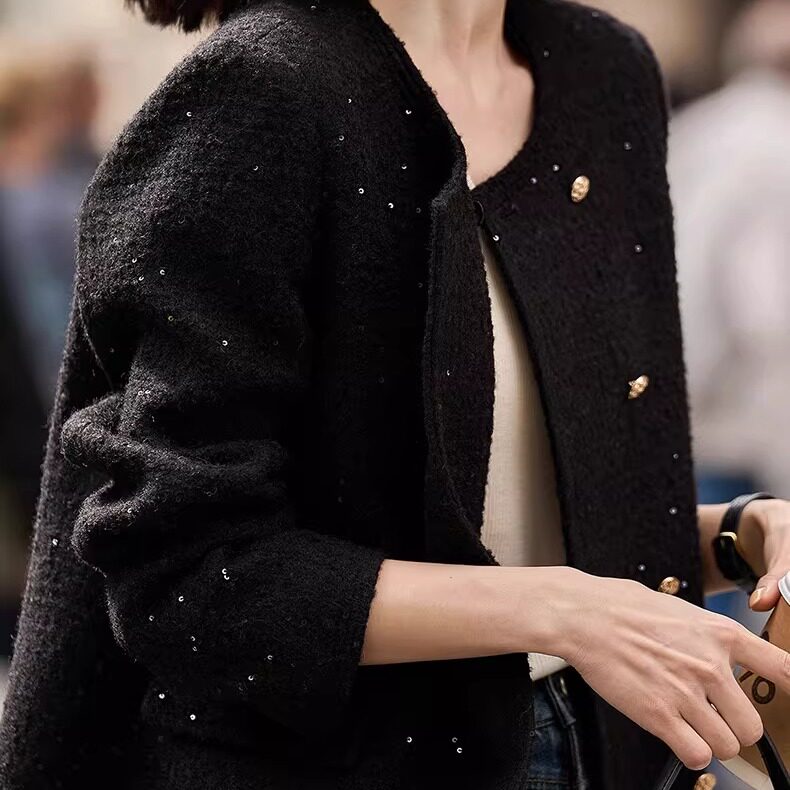 普洛克正品 羊驼粗花毛呢小香风外套短春秋冬季新款女装户外上衣