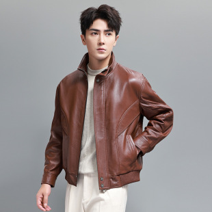 西装 真皮衣A级绵羊皮风衣中长款 领皮夹克商务外套 男装 普洛克正品
