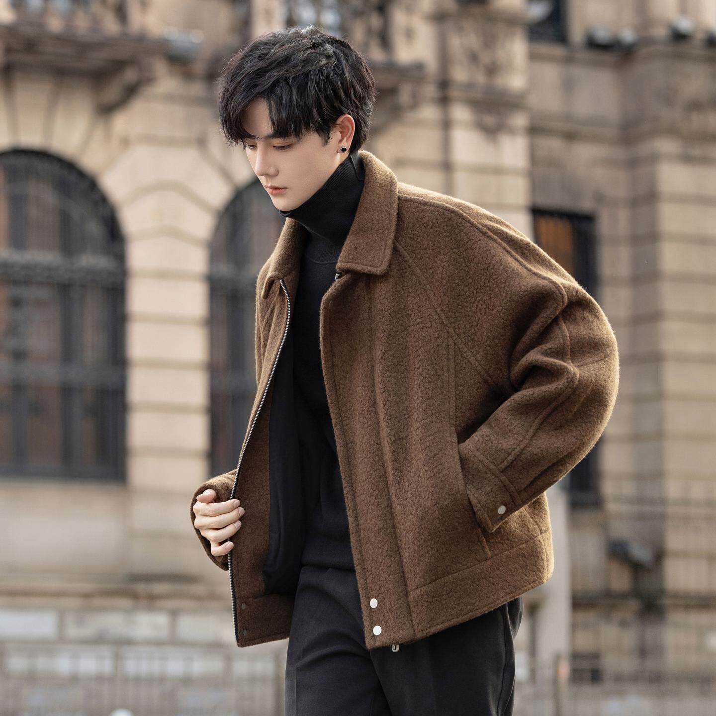 普洛克正品 巴卡羊驼双面呢西装短款羊毛外套纯色商务休闲上衣潮