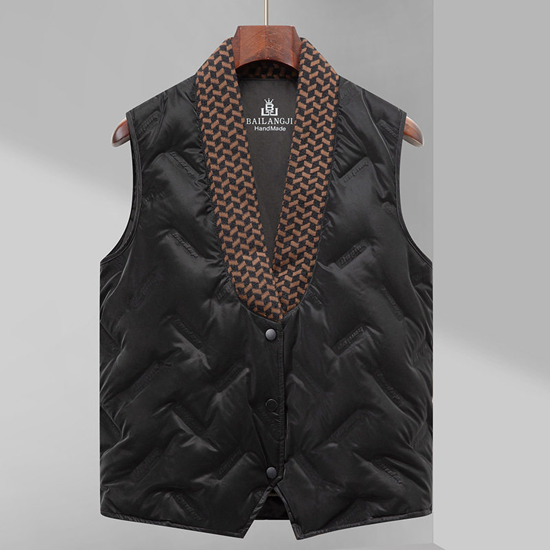 普洛克正品 秋冬90白鸭绒羽绒马甲加肥加大码保暖坎肩V领背心外套