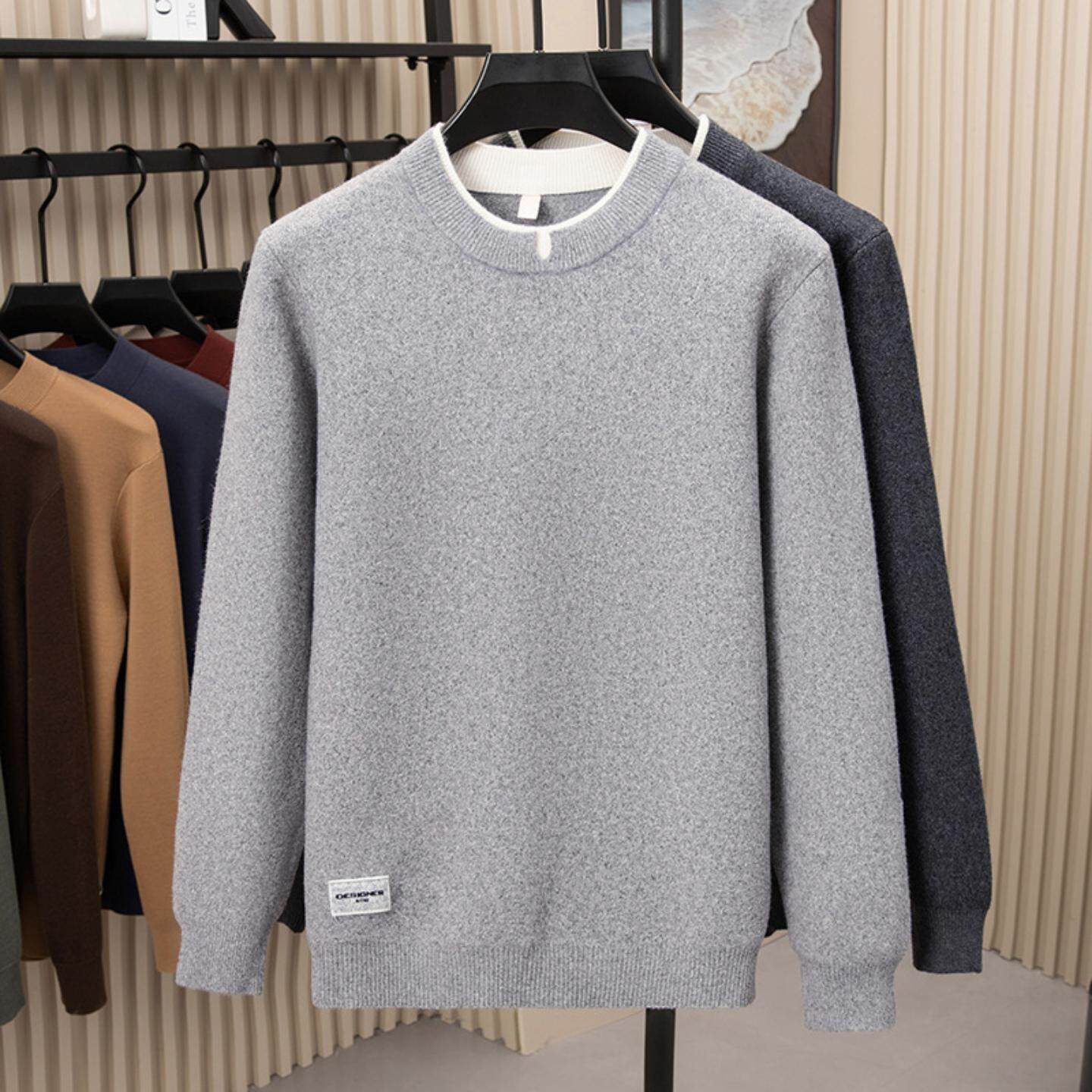 普洛克正品男装 秋假两件针织衫圆领花纱潮流时尚撞色毛衣打底衫