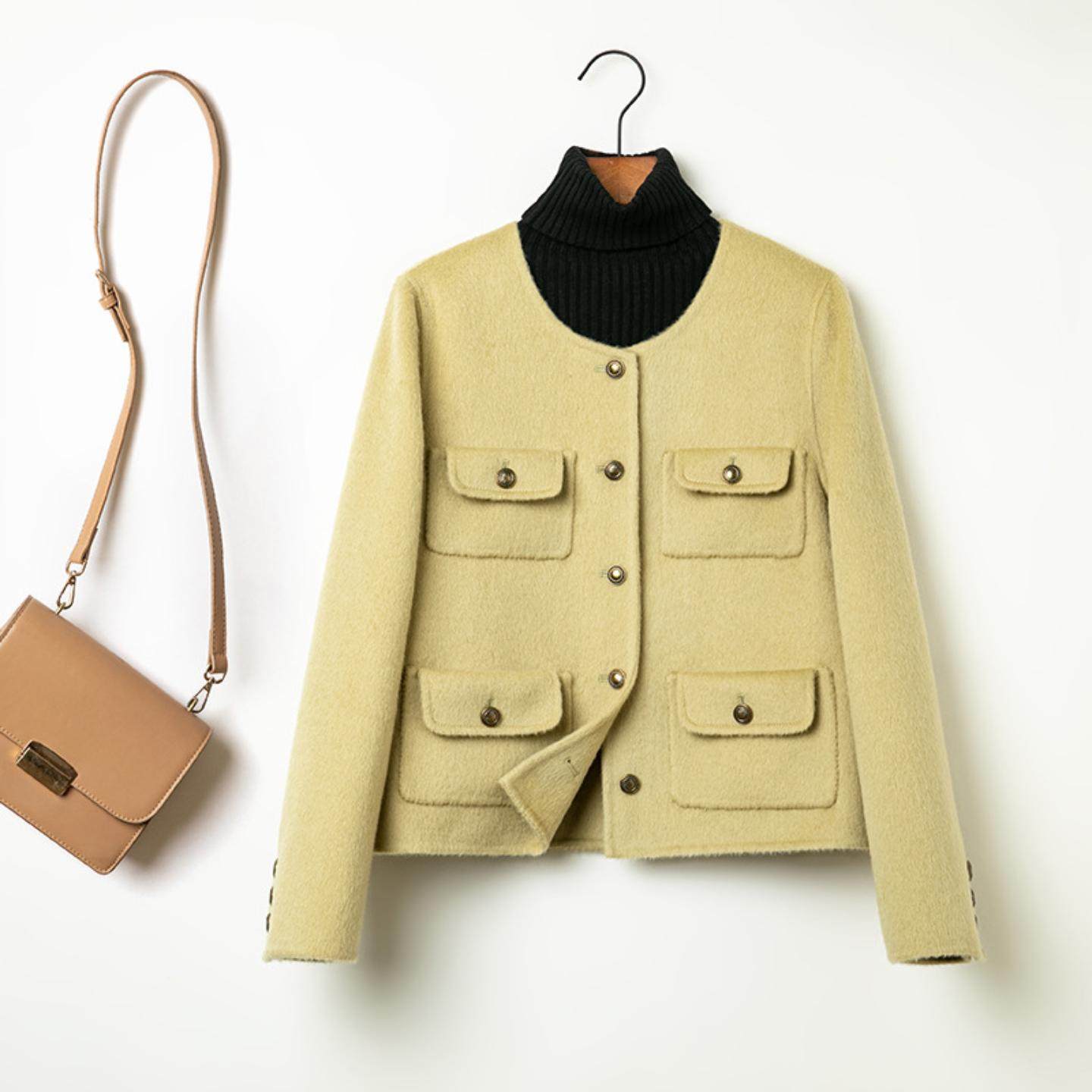 普洛克正品 双面呢子外套秋冬新款韩版时尚中长短款女羊毛大衣潮