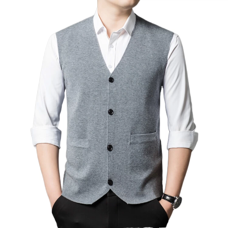 普洛克正品羊毛针织衫毛线背心男装商务休闲无袖毛衣开衫马甲坎肩