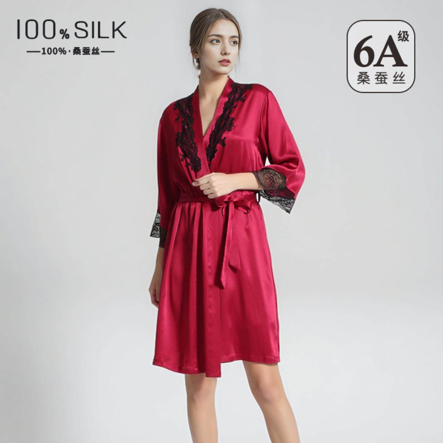 普洛克正品 米重磅真丝睡袍女100桑蚕丝绸家居服外袍可外穿单袍