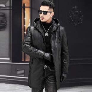 普洛克正品秋冬新款男士中长款真皮羽绒皮衣超薄羊皮轻薄羽绒服