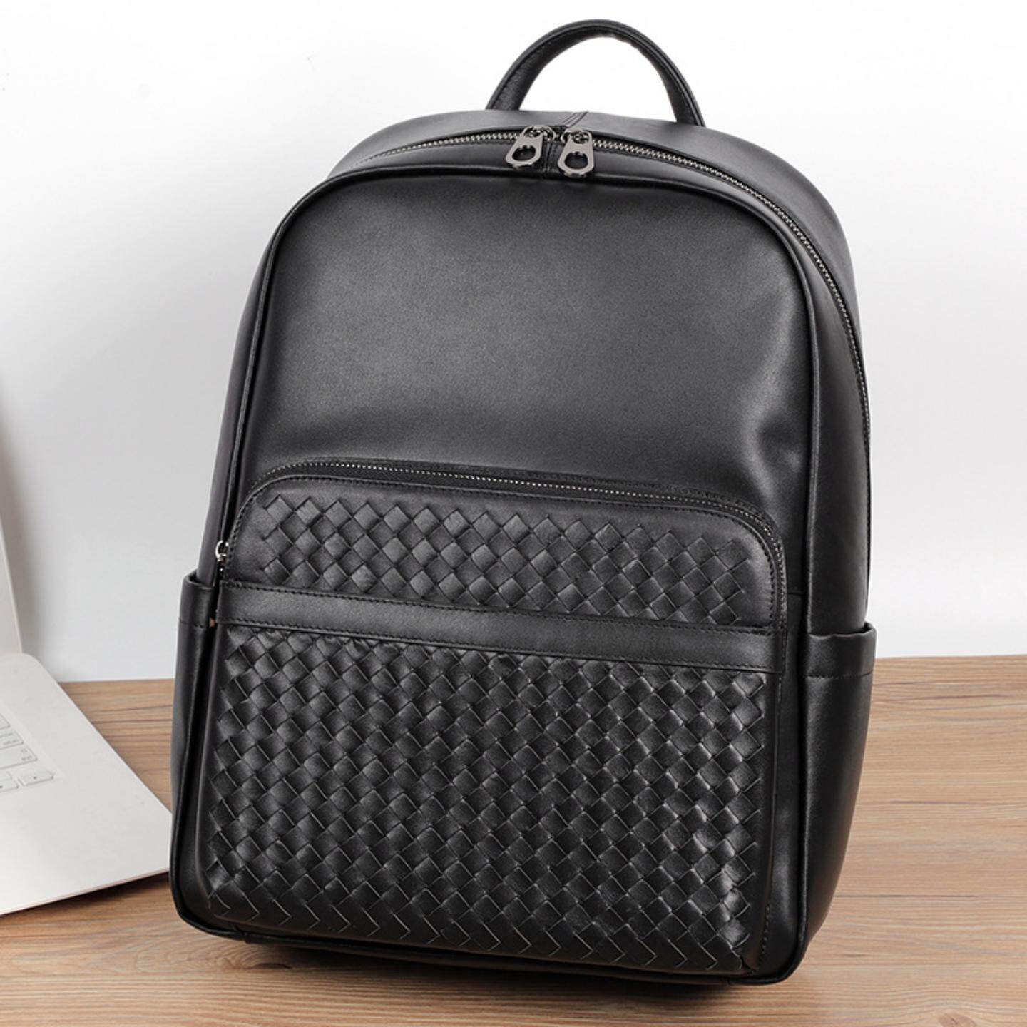 普洛克正品男包 编织背包真皮双肩电脑时尚休闲多功能旅行背亲子