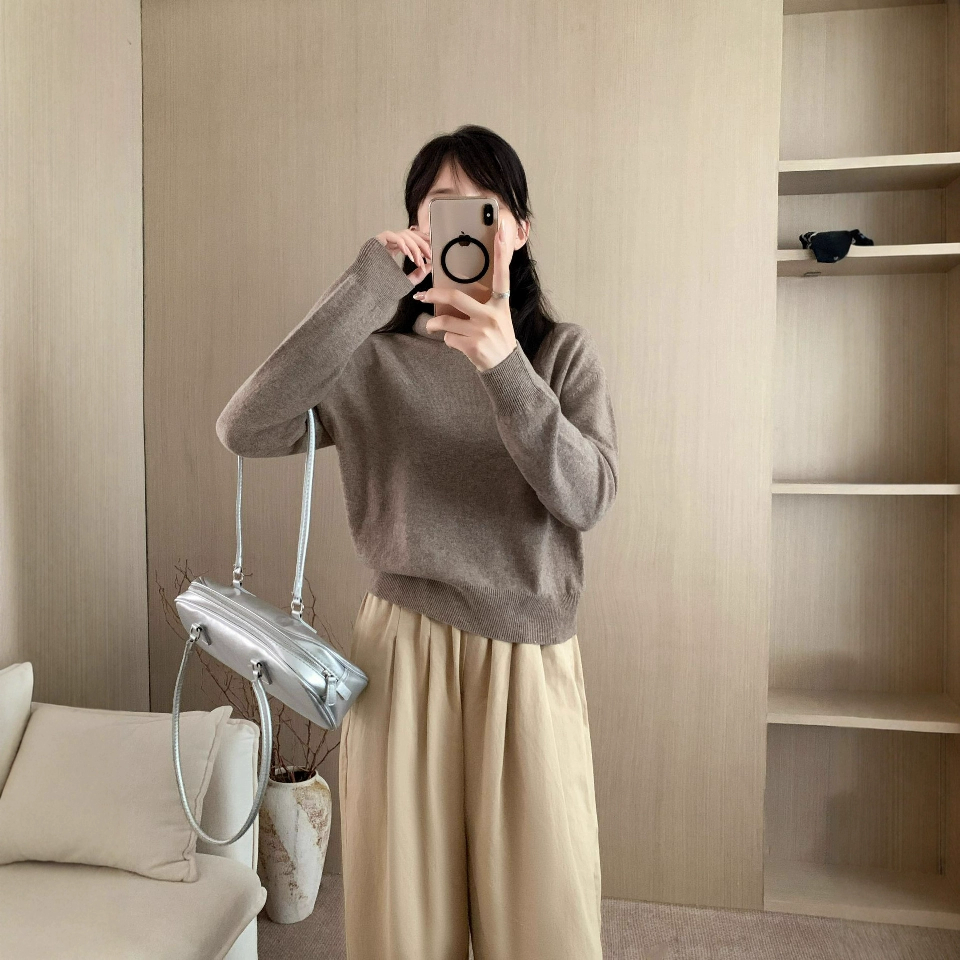 普洛克正品 山羊绒羊毛衫女装堆堆领微阔打底衫针织套头秋冬毛衣