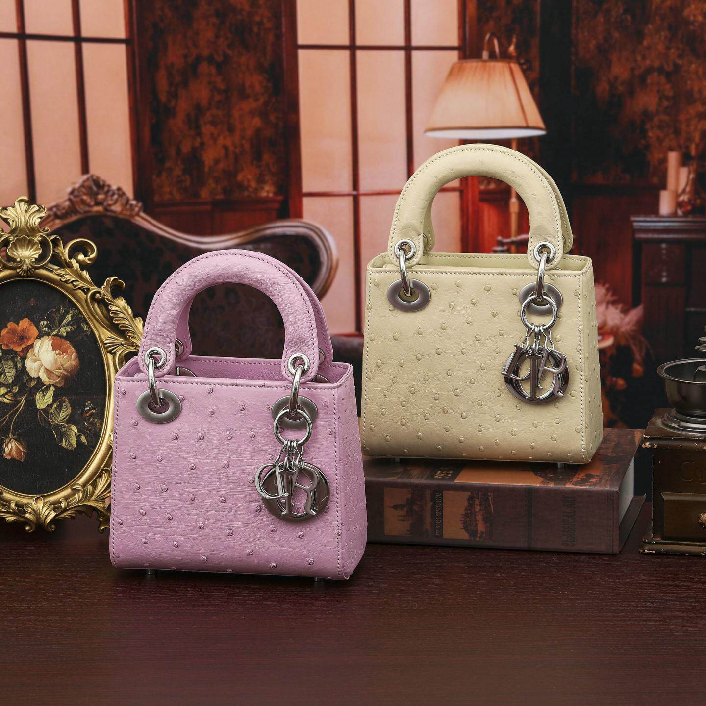 普洛克正品女包 鸵鸟皮时尚真皮戴妃包高级感手提包单肩斜挎包包