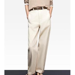 普洛克正品 白色水洗直筒牛仔裤女秋新品柔软亚麻休闲百搭长裤子