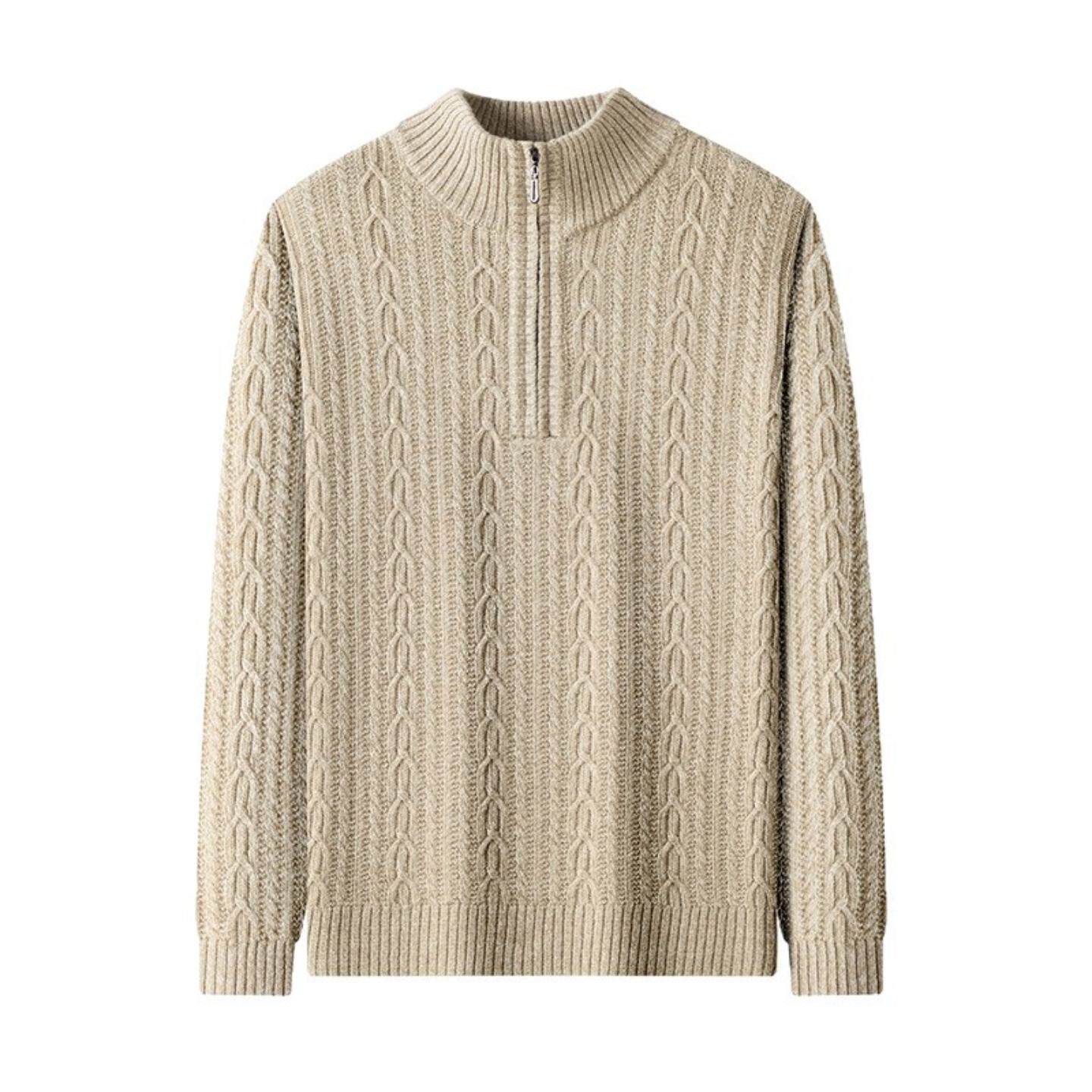 普洛克正品 粗针毛衣加厚麻花工艺拉链高领羊毛抗起球针织衫