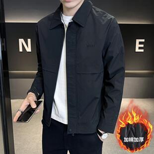 普洛克正品男装 商务休闲二棉冬新款夹克翻领加棉加厚户外套加棉