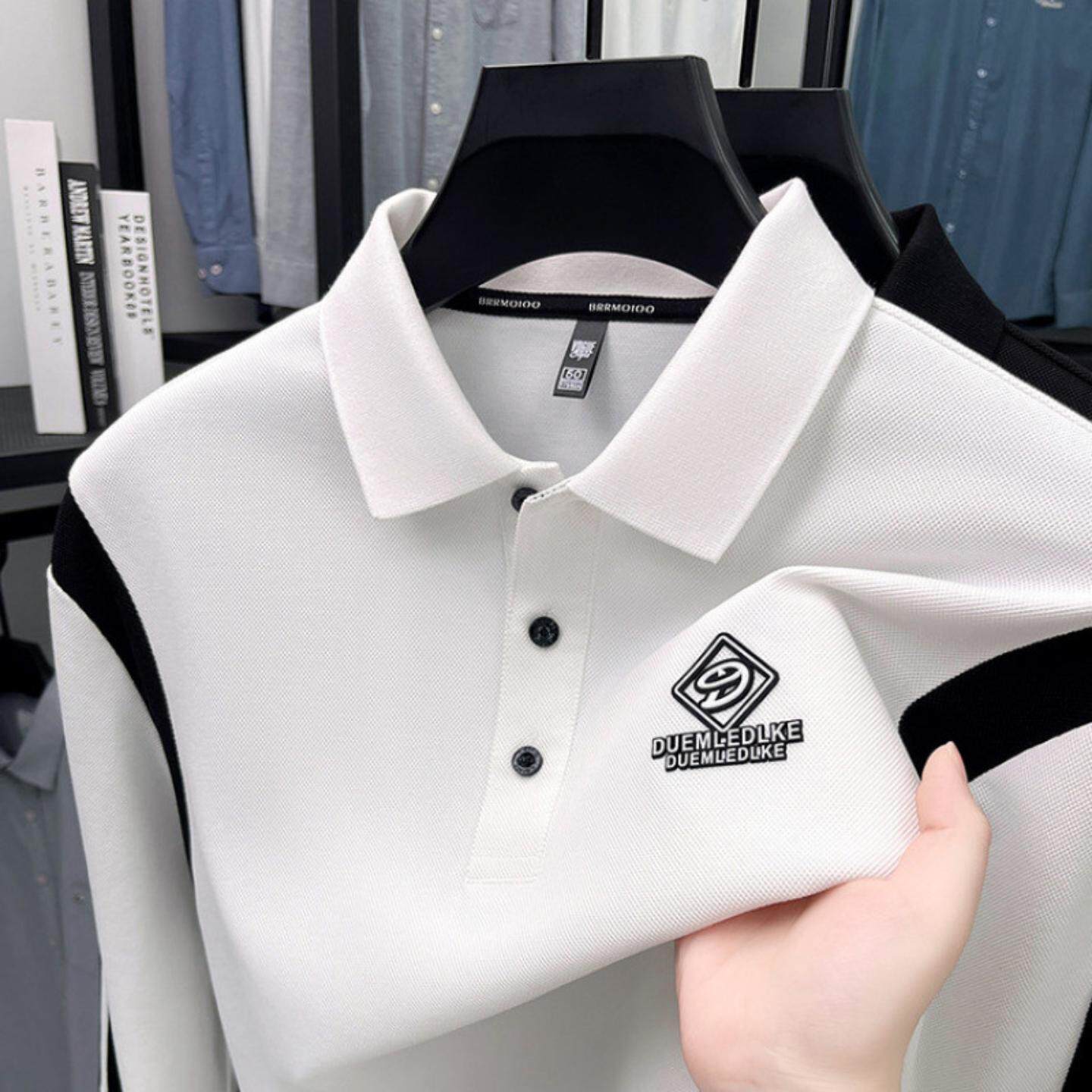 普洛克正品 商务恤男翻领POLO衫宽松休闲透气高端拼接黑白打底衫