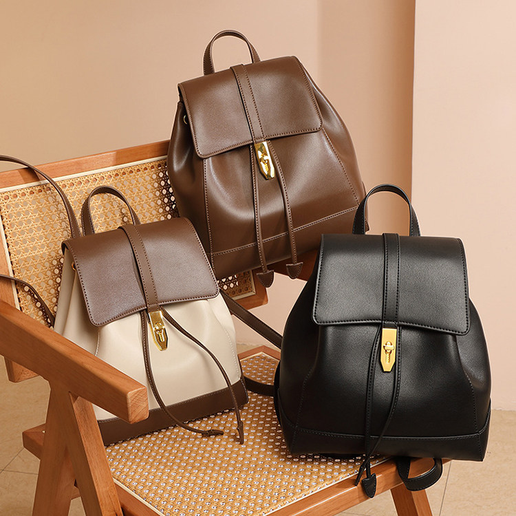 普洛克正品现货 咖啡色女包真皮逛街包双肩包手拎休闲头层牛皮包