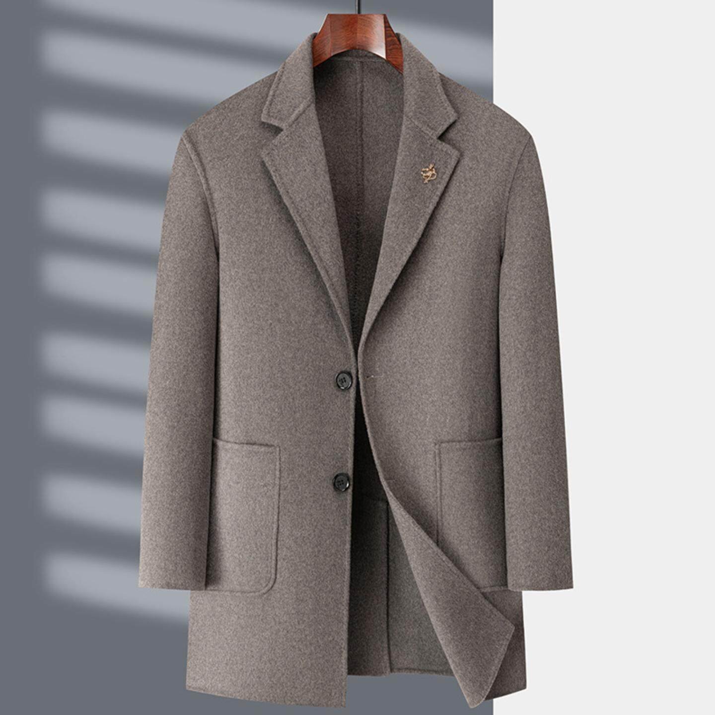 普洛克正品 时尚青年双面尼男士羊毛大衣中长款风衣男装呢子外套