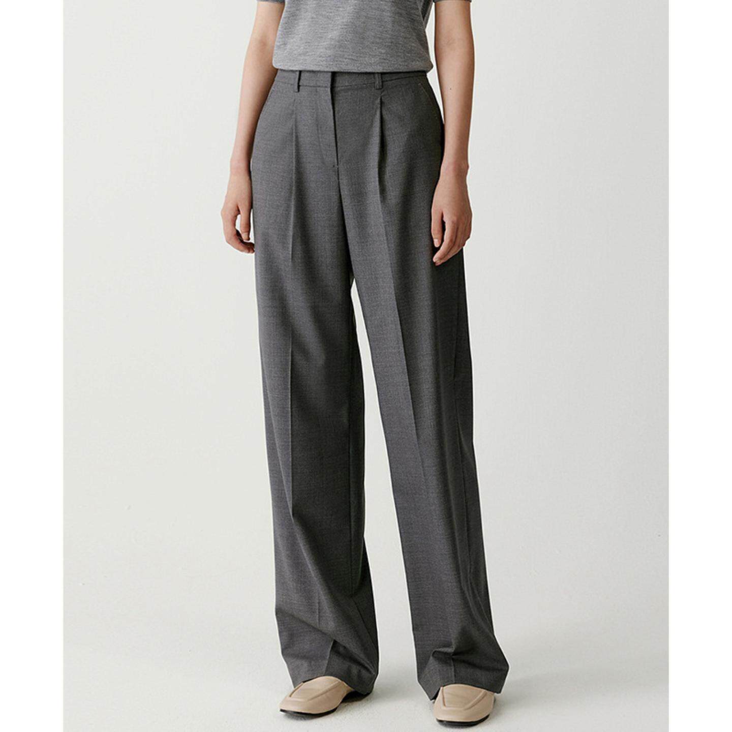 普洛克正品 女装春秋冬新款纯棉直筒裤高腰垂感宽松休闲西装裤子