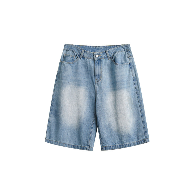 普洛克正品 美式潮牌夏季牛仔七分裤男款宽松短裤休闲直筒裤