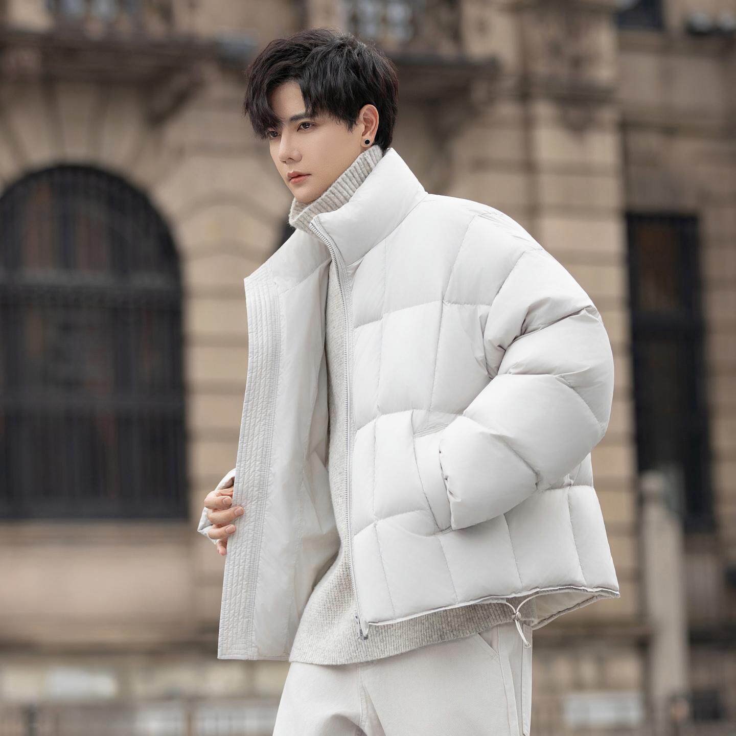 普洛克正品 男士短款夹克羽绒服高级感白鸭绒立领保暖加厚外套潮