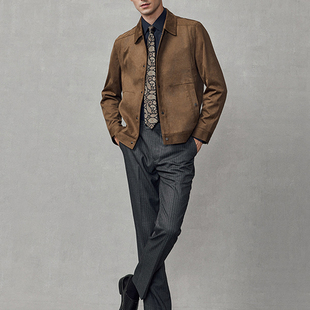普洛克正品夹克男外套棕色飞行员秋冬商务休闲行政油蜡麂皮绒皮衣