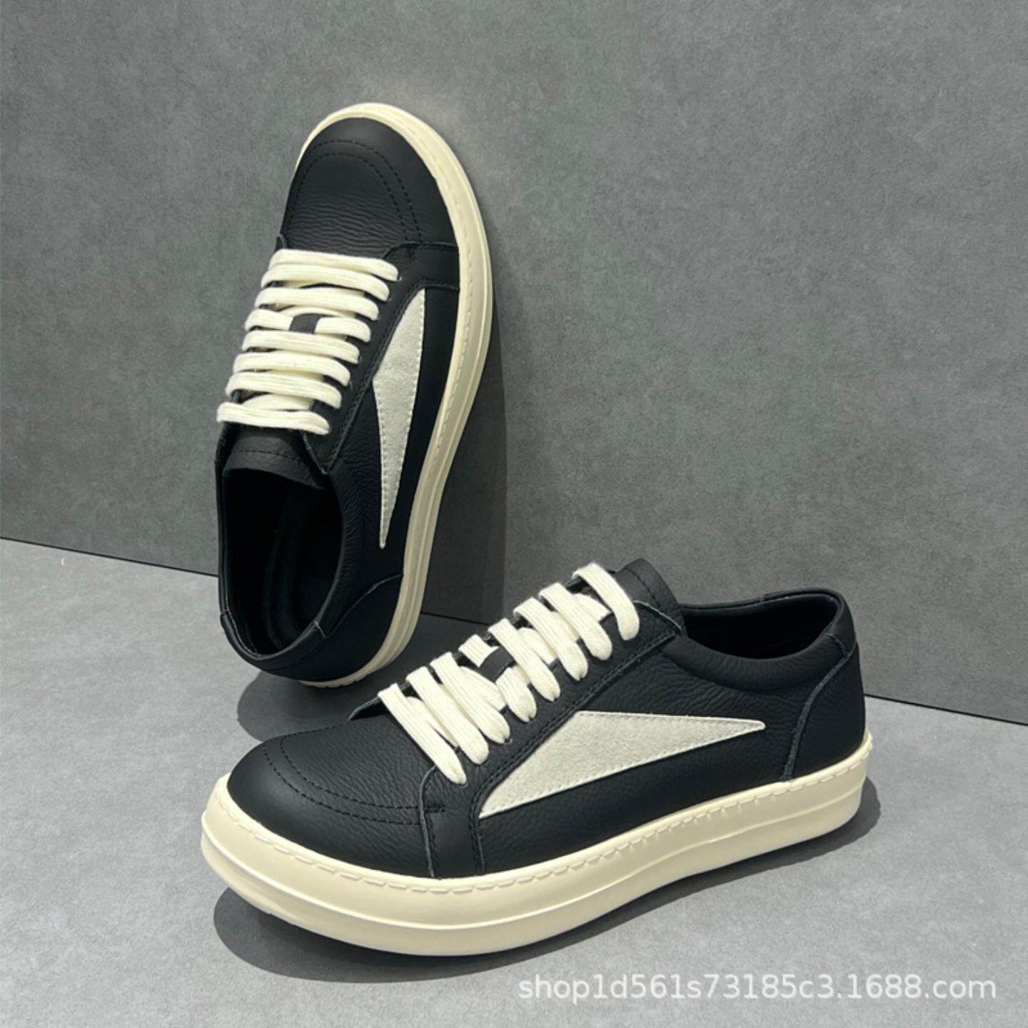 普洛克正品 春款简约帅气板鞋奶香厚底黑白鞋子男美式大头德训鞋