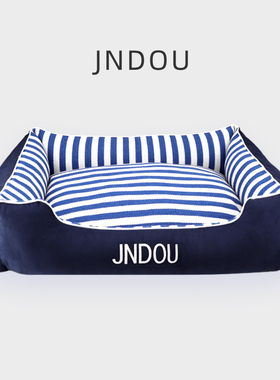 宠物窝条纹窝方形窝泰迪可拆洗棉麻小型犬狗窝猫窝睡觉窝四季通用