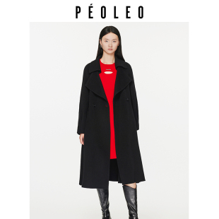 限时立减200元 飘蕾黑色100%绵羊毛大衣冬双面呢 3件9折