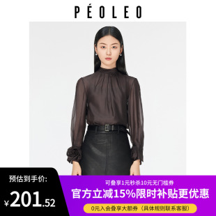 气质宫廷风洋气通勤上衣女 法式 飘蕾锈红色简约衬衫 2025年早秋新款