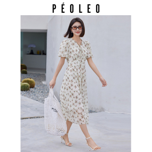 漂亮裙子 飘蕾碎花连衣裙收腰长裙夏系带V领今年 3件9折