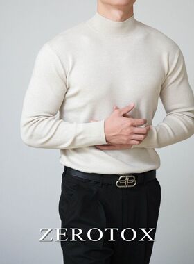 GZX ZEROTOX秋冬保暖百搭亲肤舒适半高领修身毛衣男含羊毛针织衫