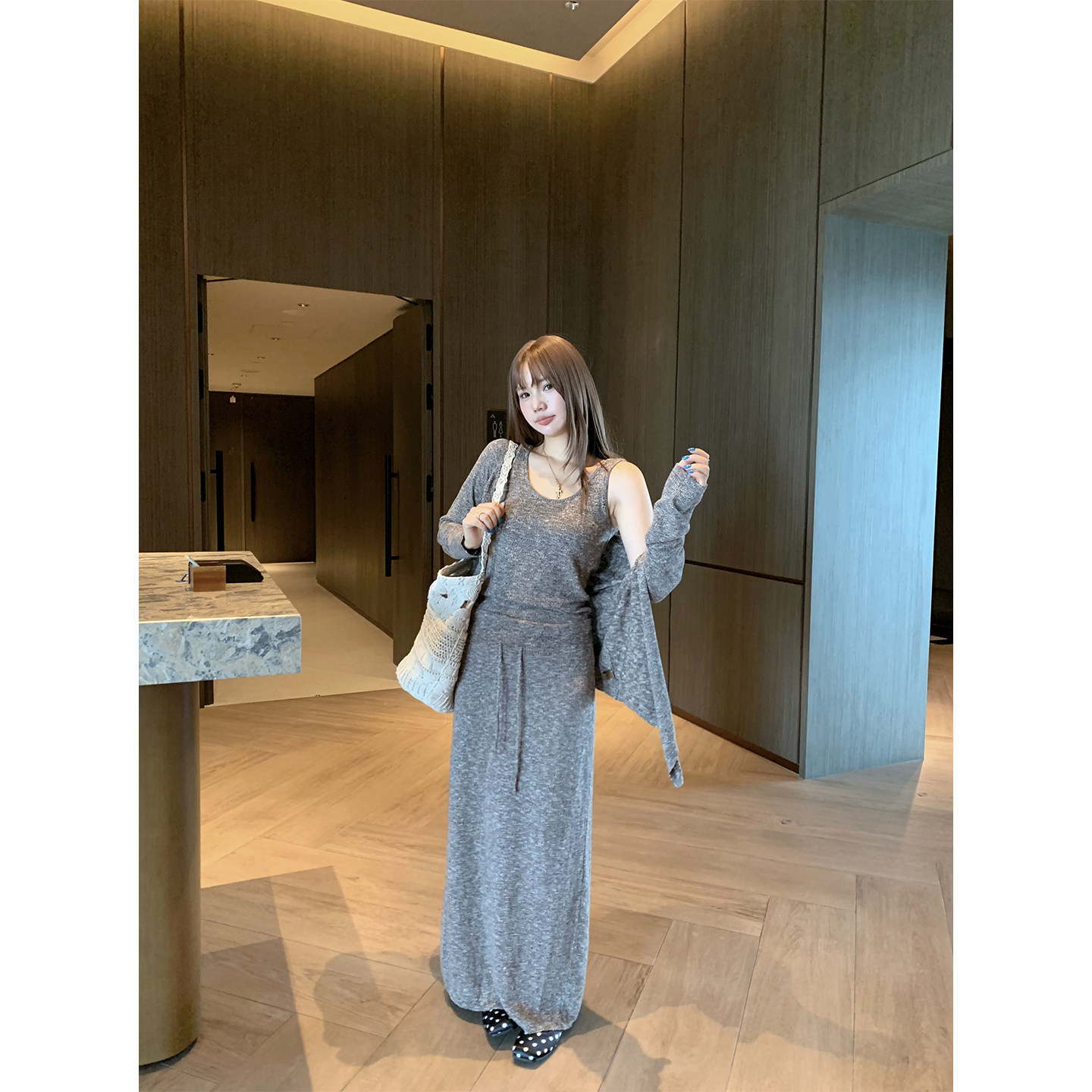 （吴大笑）塞纳晚渡～慵懒松弛气质显瘦百搭开衫+吊带+半裙三件套图片