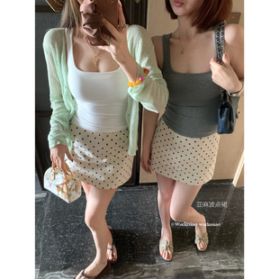 （吴大笑）奶芙星团～气质百搭透气亚麻好质感高腰显瘦波点半身裙