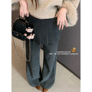 （吴大笑）约克随想曲～洋气韩系滤镜假两件加绒屁帘显瘦阔腿裤