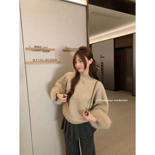 （吴大笑）柔边雅织～高级感百搭拼接环保毛袖口温柔保暖毛衣女