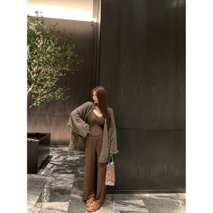 悉尼可颂～美拉德秋日松弛感高腰松紧腰显瘦百搭阔腿裤 吴大笑