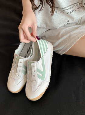 回力女夏季一脚蹬帆布阿鞋甘无鞋带踩脚tiger休闲德鞋训低帮圆头