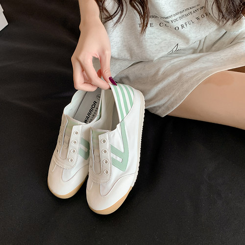 回力女夏季一脚蹬帆布阿鞋甘无鞋带踩脚tiger休闲德鞋训低帮圆头
