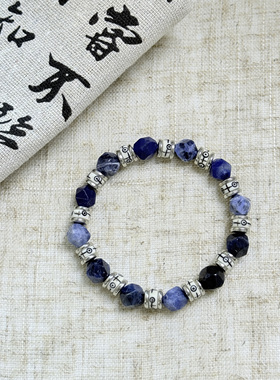 小众蓝纹石手链不掉色牛骨配件