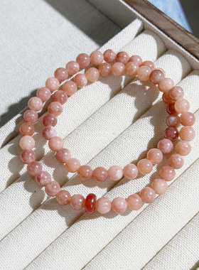 桃花粉玉髓玛瑙手链女双层叠戴显白招桃花新中式手串约会通勤百搭