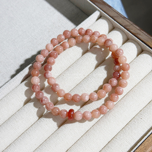 桃花粉玉髓玛瑙手链女双层叠戴显白招桃花新中式手串约会通勤百搭