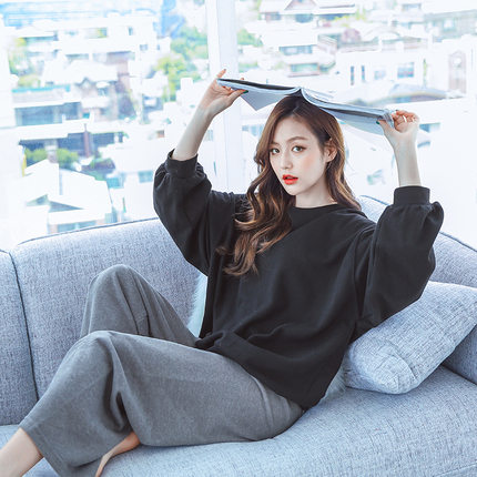 睡衣女秋冬纯棉灯笼袖长裤韩版家居服女春秋睡衣裤运动宽松可外穿