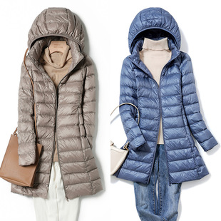 连帽大码 脱卸帽修身 白鸭绒外套 2026冬新款 跨境轻薄羽绒服女中长款