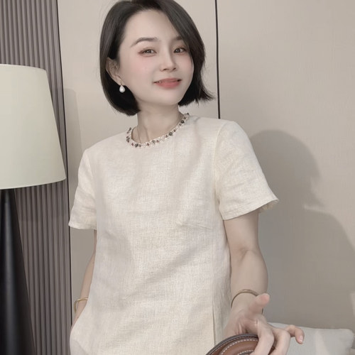 大掌柜推荐  高级感彩色钉珠金丝亚麻气质连衣裙