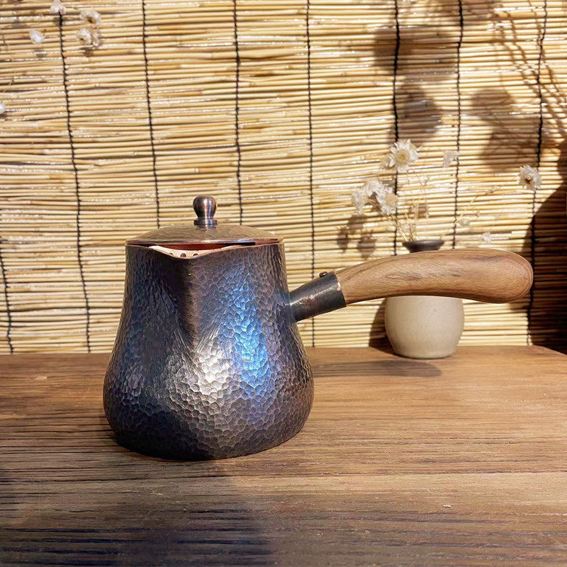 复古纯手工大容量紫铜煮茶水壶带过滤加厚2MM大号木把煮罐茶铜罐