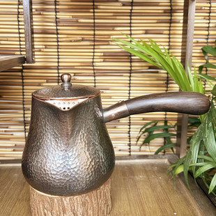 复古纯紫铜手工加厚大容量850ml煮水壶大号紫光檀把带滤网煮茶罐