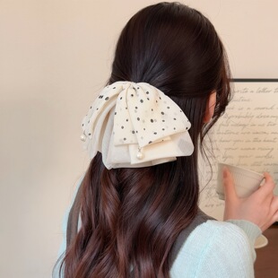 网红新款 百搭后脑勺发夹半扎发马尾夹 波点蝴蝶结马尾抓夹夏季 法式