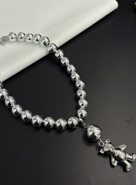 冷淡风金属银色圆球小熊项链小众夸张独特个性欧美锁骨链choker女