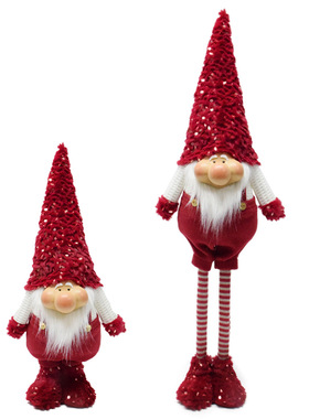 红色中古树脂脸地精娃娃伸缩老人玩偶公仔新年装饰品小矮人摆件